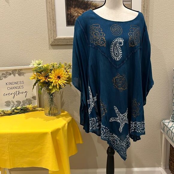 Ingear Jackets & Blazers - Beach Theme Blue/White Poncho-NWT
